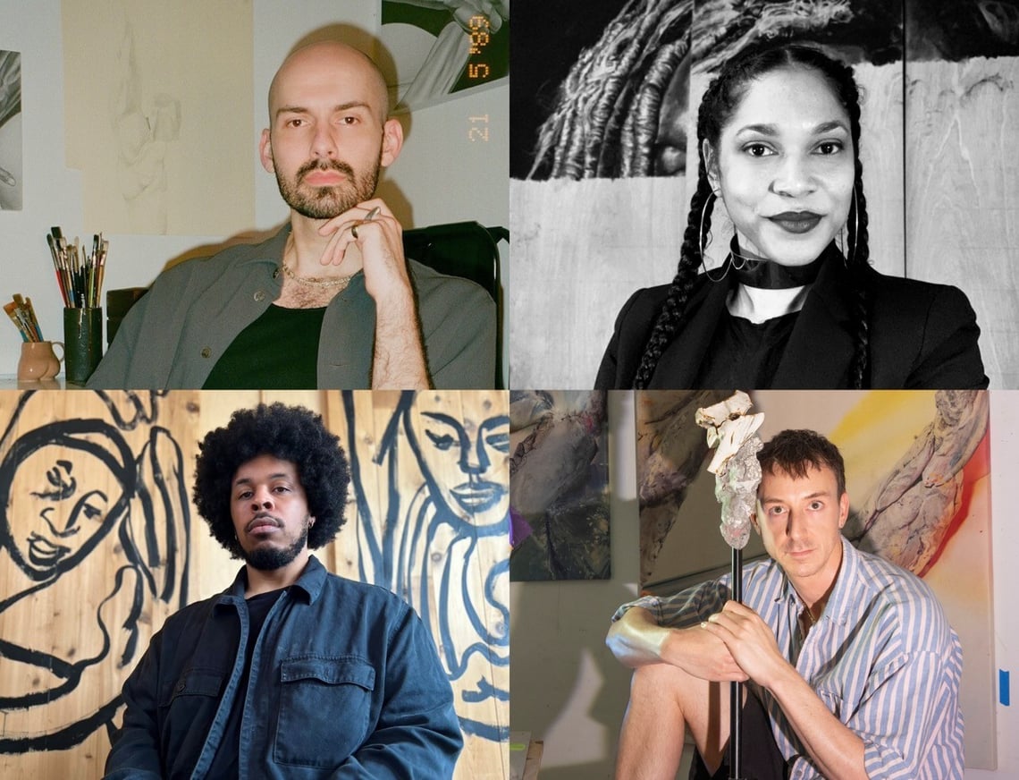 Grid of four images showing panelists Cameron Barker (MFA '20), Marla McLeod (MFA '20), Ryan Leitner (MFA '16), and Anthony Peyton Young (MFA '17)