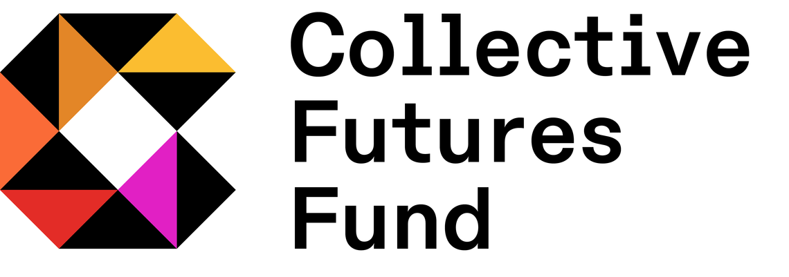Oranges and pinks quilted "C" logo with words collective futures fund